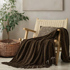 Knit Boho Beige Throw Pillow — 50" — Dark Brown