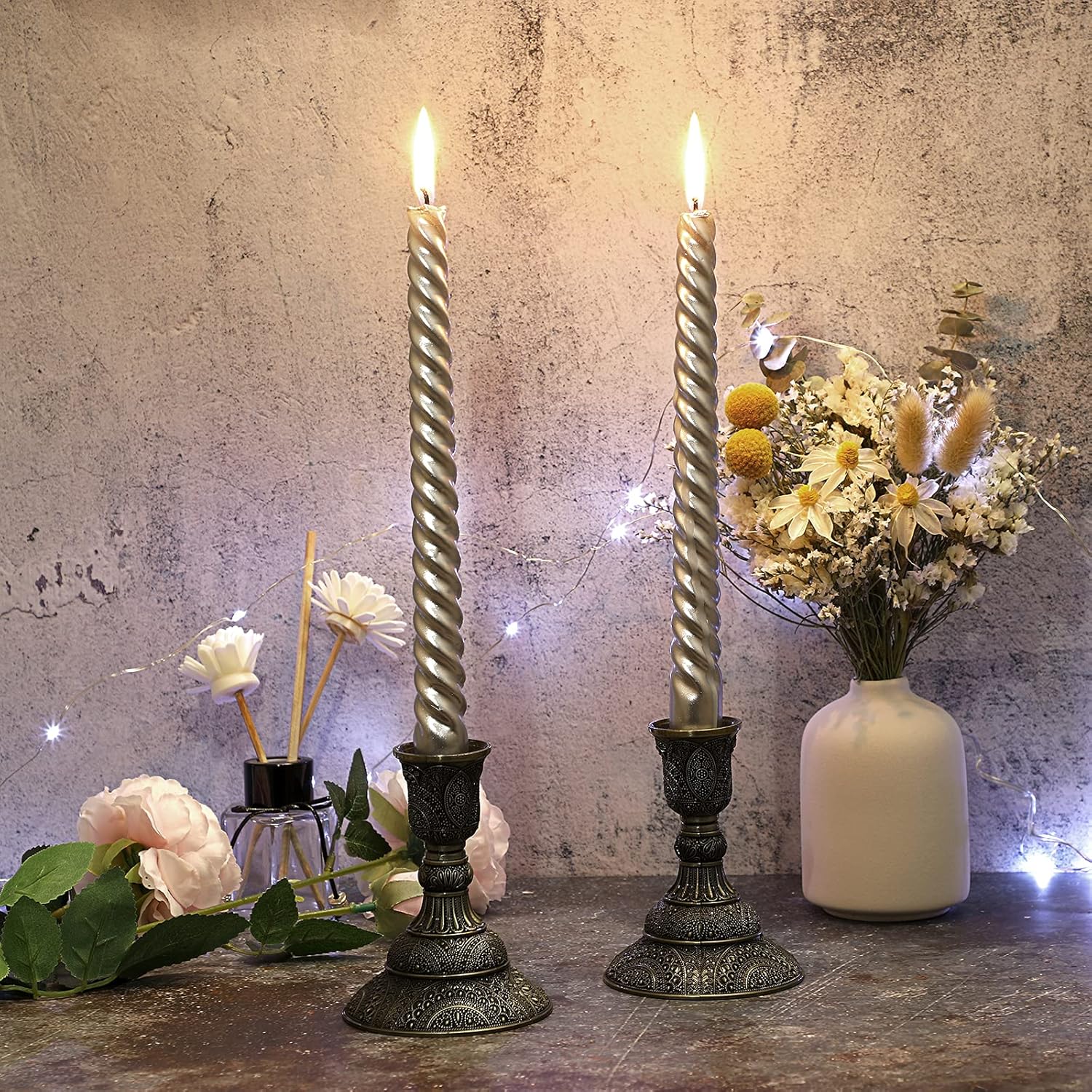 Vintage Luxe Gold Pillar Candle — Set of 2 - View 2