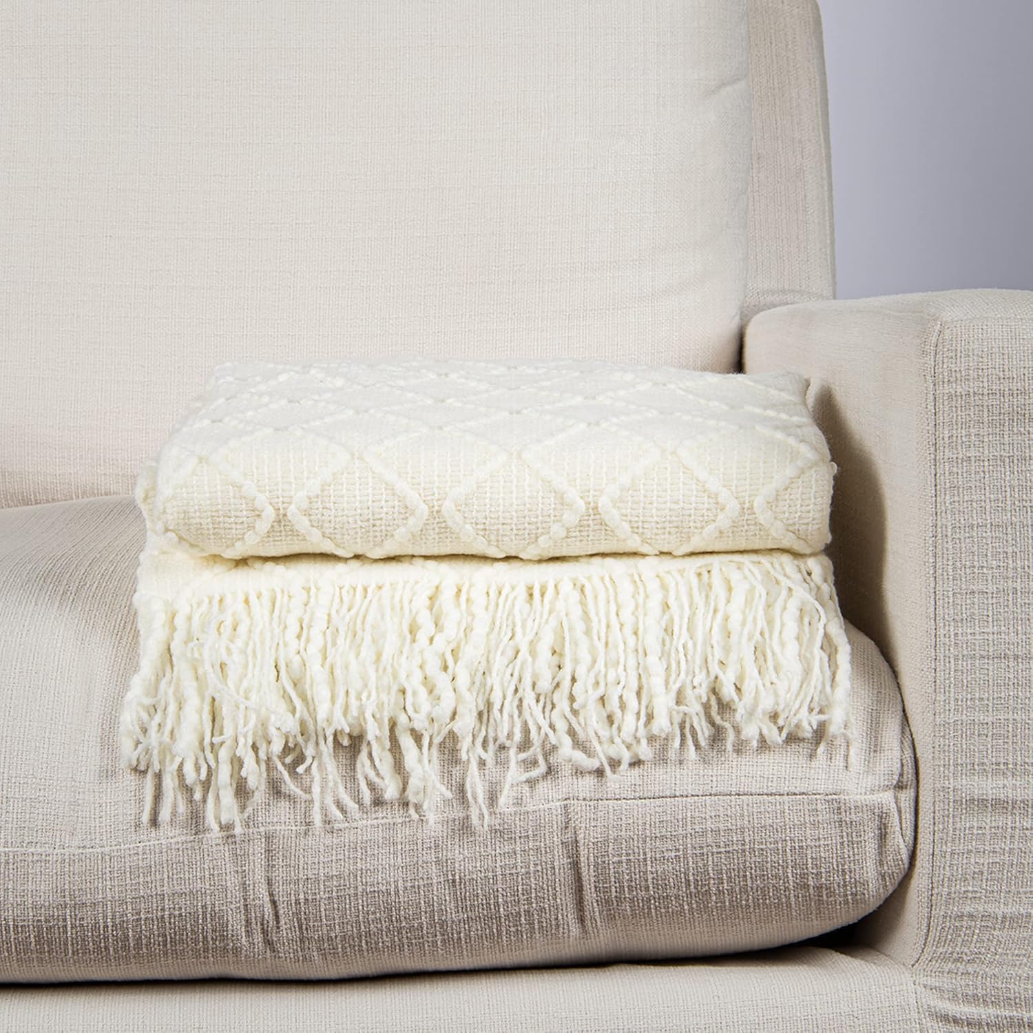 Knit Blue Throw Pillow — 50" — D_ivory