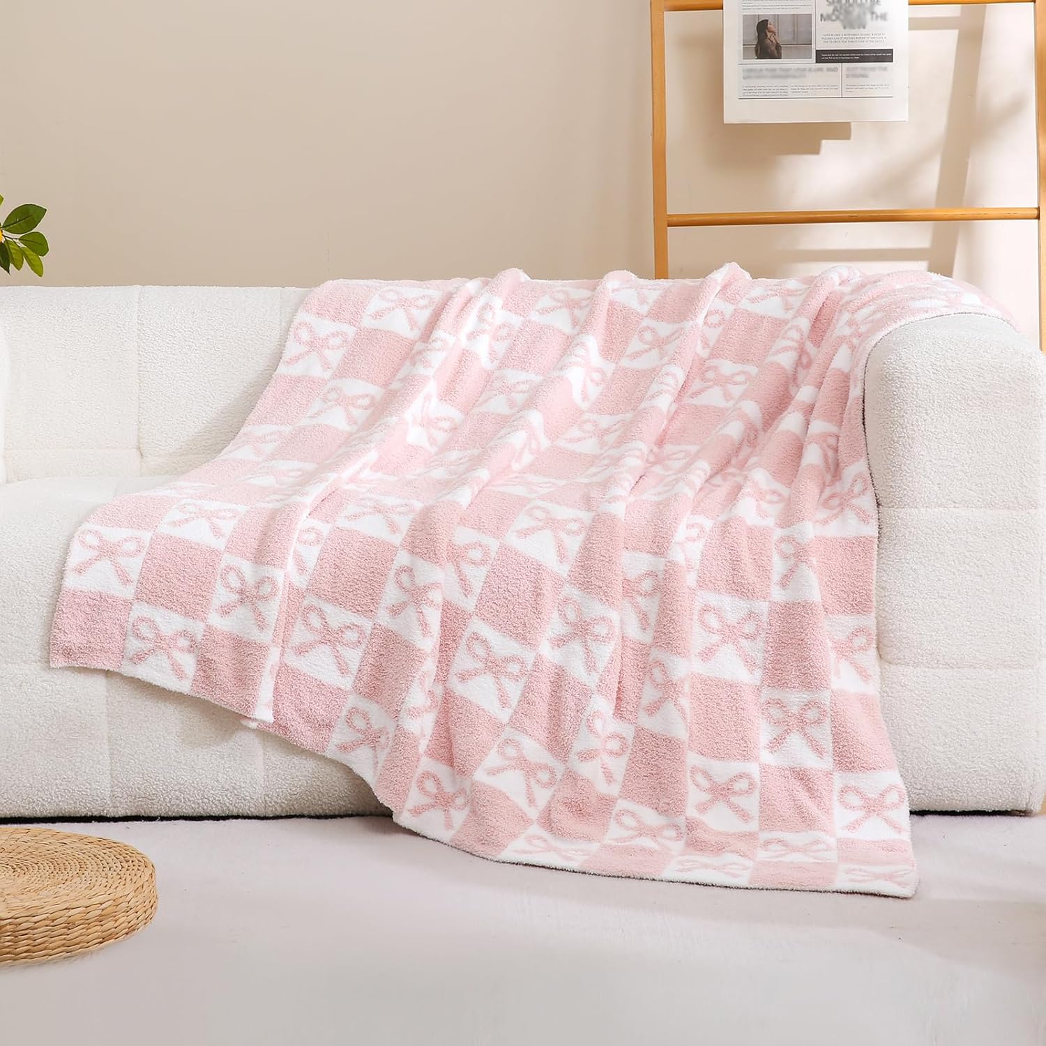 Knit Black Throw Pillow — 80" — Pink Bow