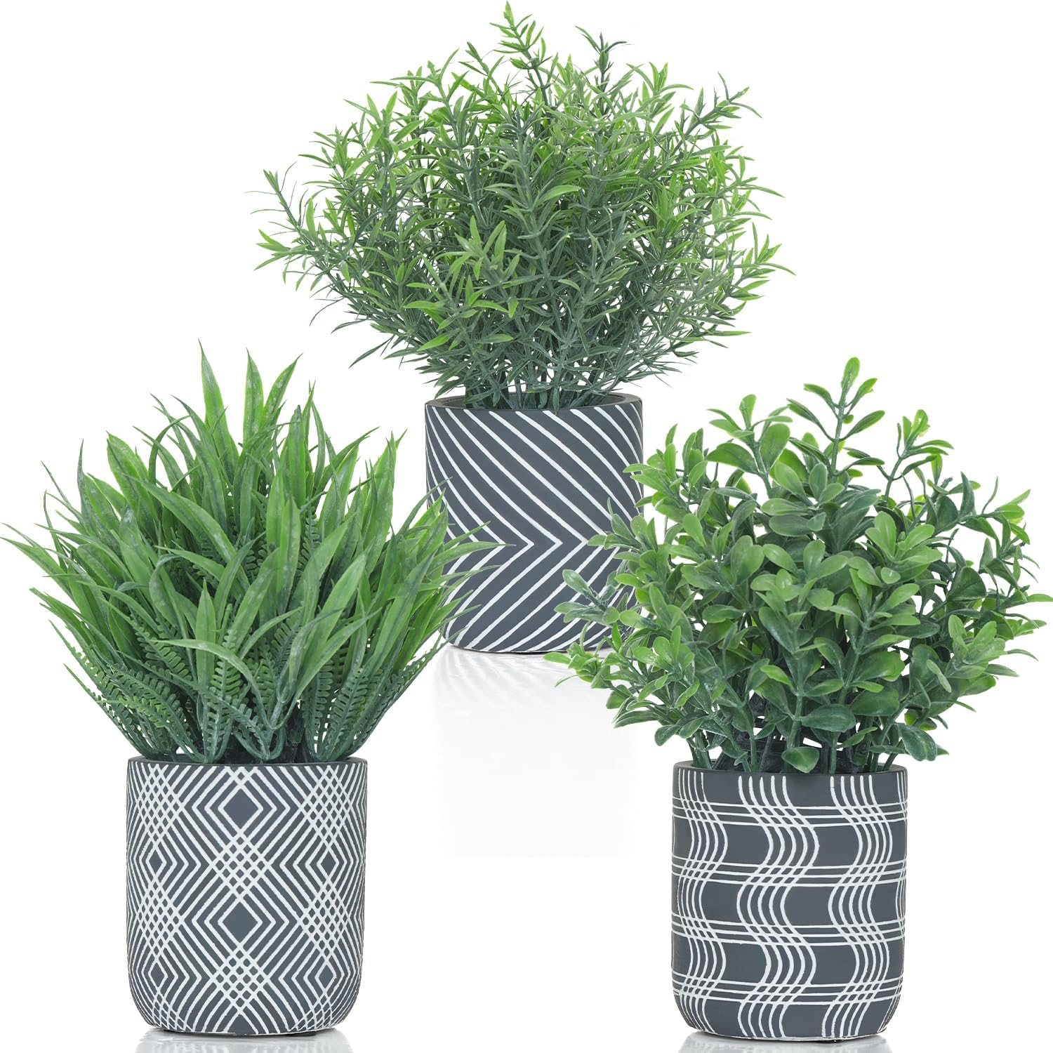 Green Artificial Plant — Cement Pot - Geometric