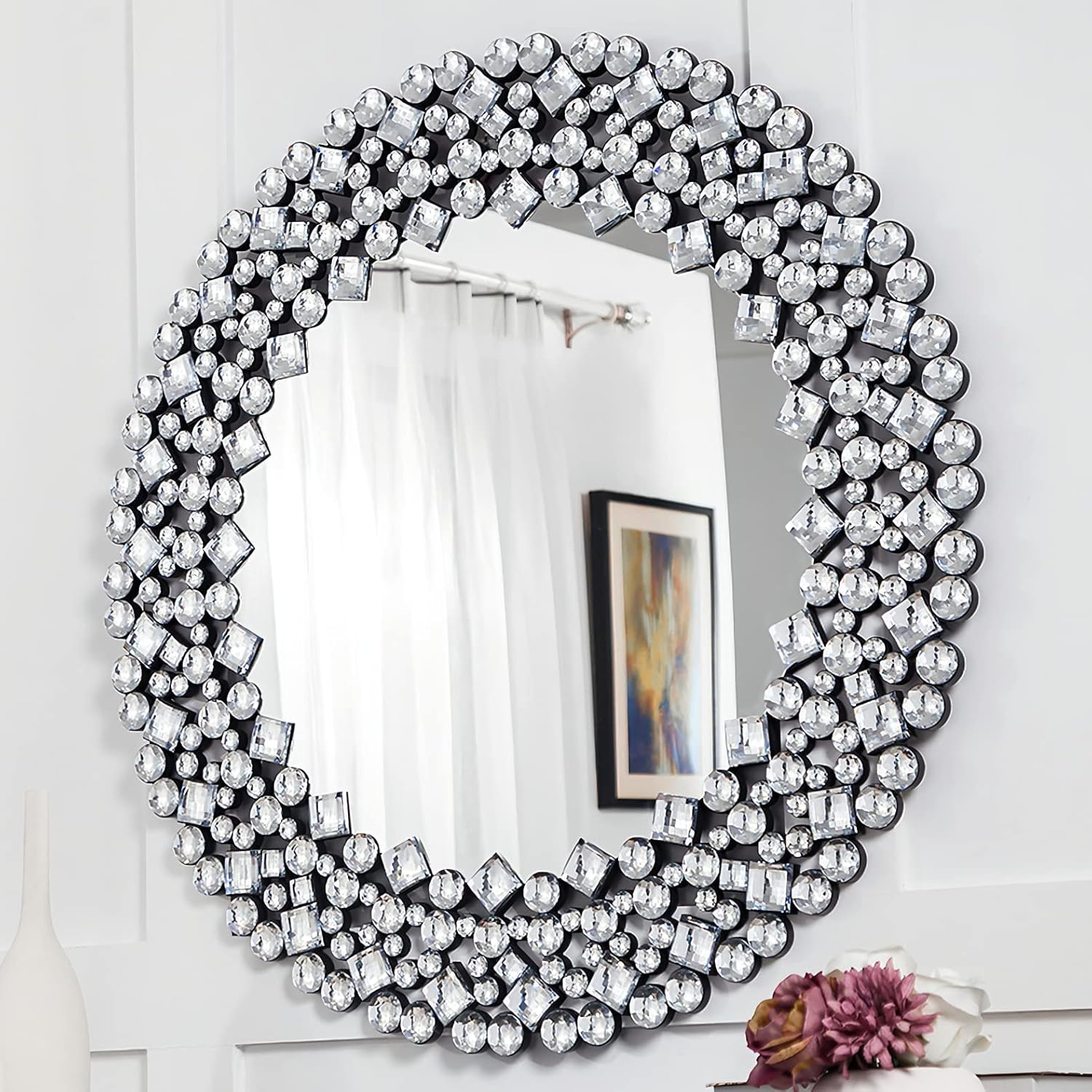 Round Luxe Glass Wall Mirror — 27.6" — 35.5"L x 1.2"W