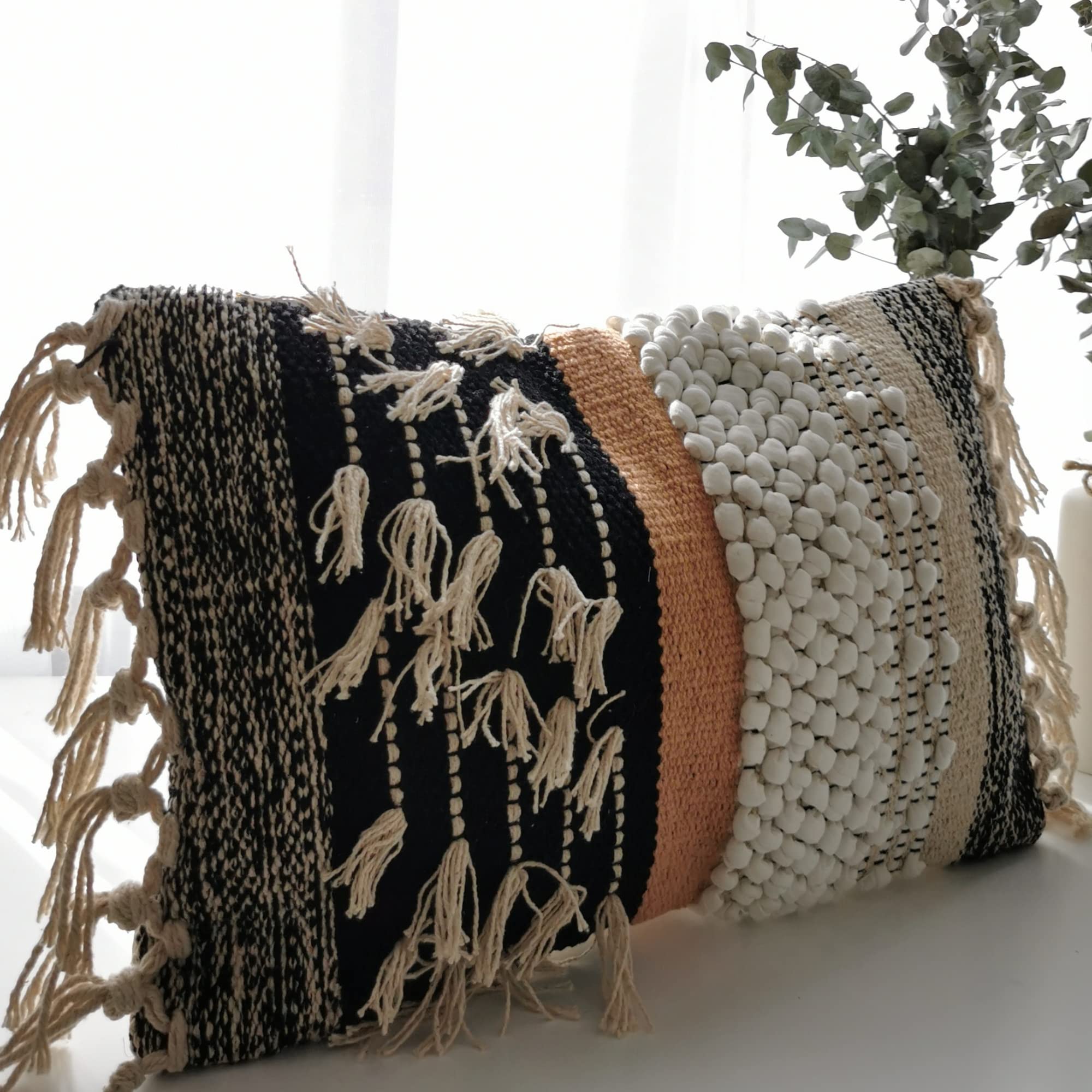 Tufted Boho Black Pillow Cover — 12x20