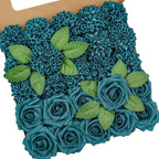 Beige Artificial Flowers — Dark Teal Rose and Dahlia
