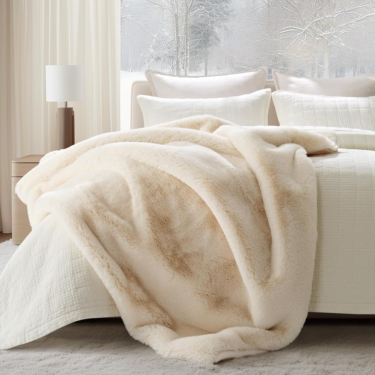 Velvet Luxe Beige Throw Pillow — 50" - View 2