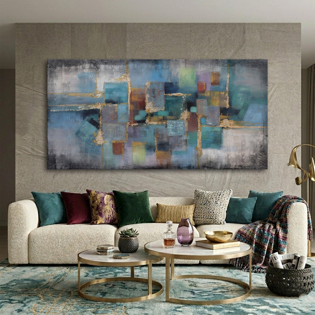 Framed Luxe Blue Canvas Wall Art — 24×48