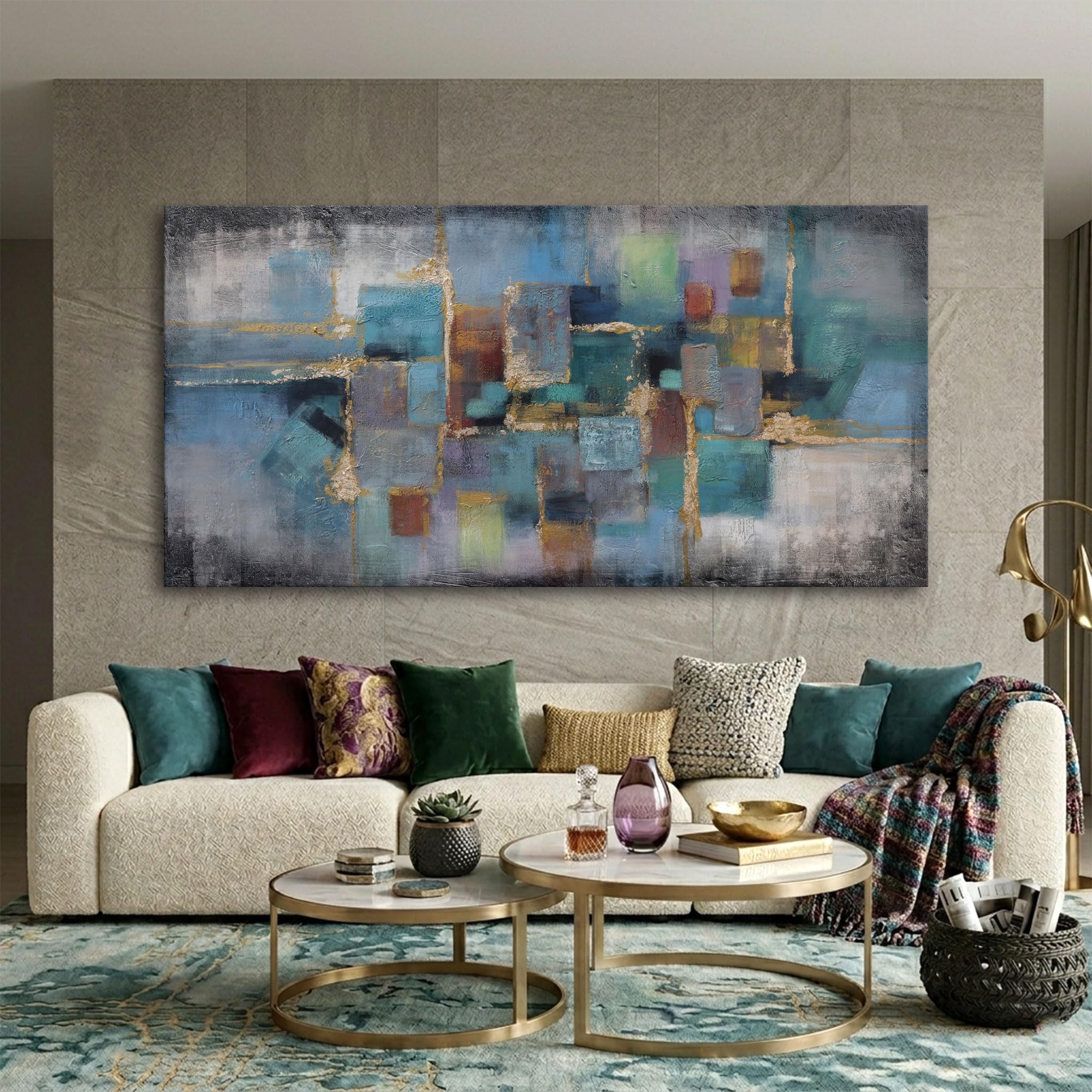 Framed Luxe Blue Canvas Wall Art — 24×48
