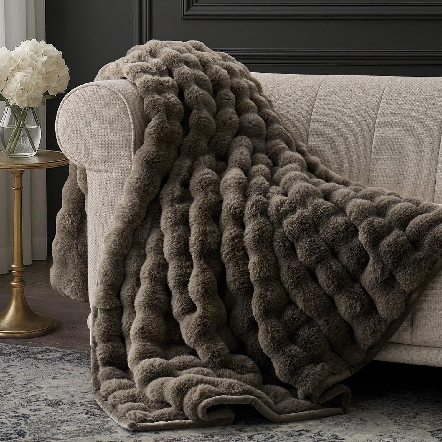 Luxe Beige Throw Pillow — 50" — Solid Dark Taupe
