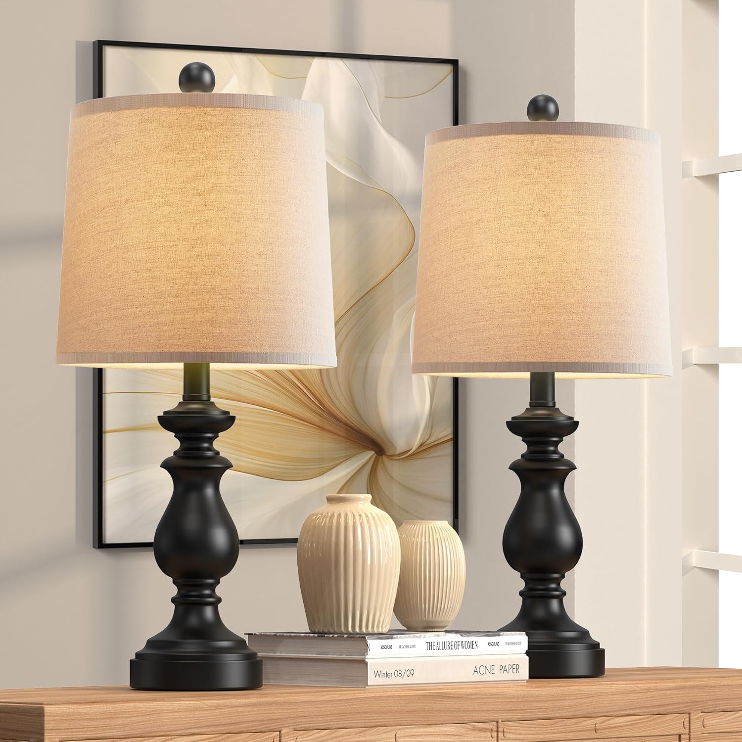 Linen Farmhouse Black Desk Lamp — 22" — Matte Black