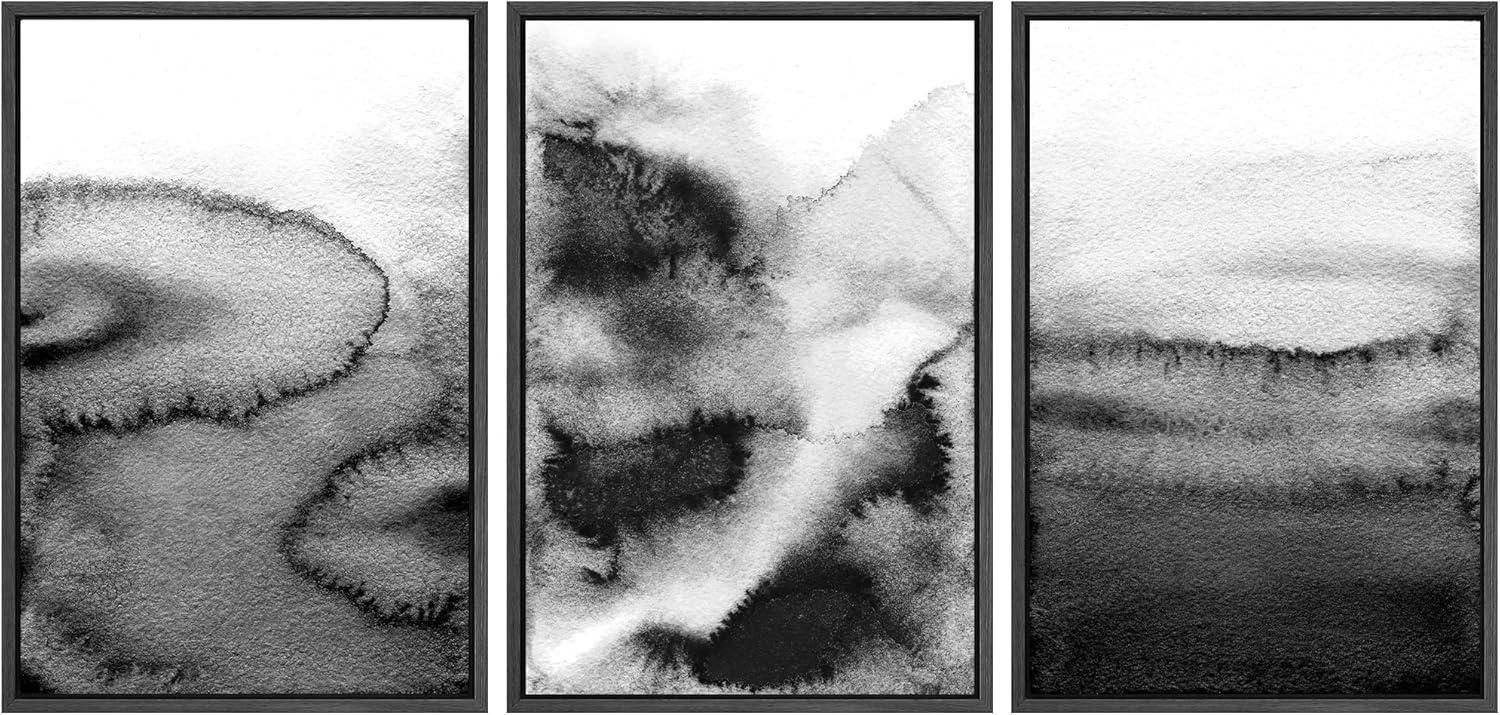 Framed Modern Green Wall Art — 16" — 16"x24"x3 Panels Black