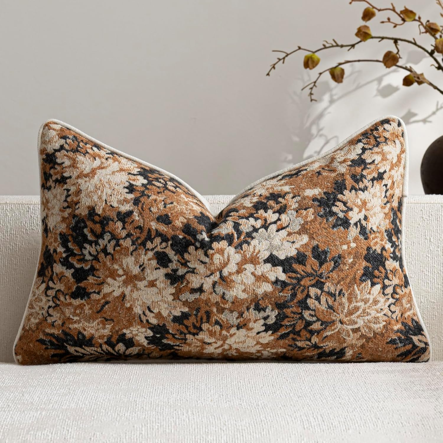 Chenille Boho Beige Pillow Cover — 20" — Cognac
