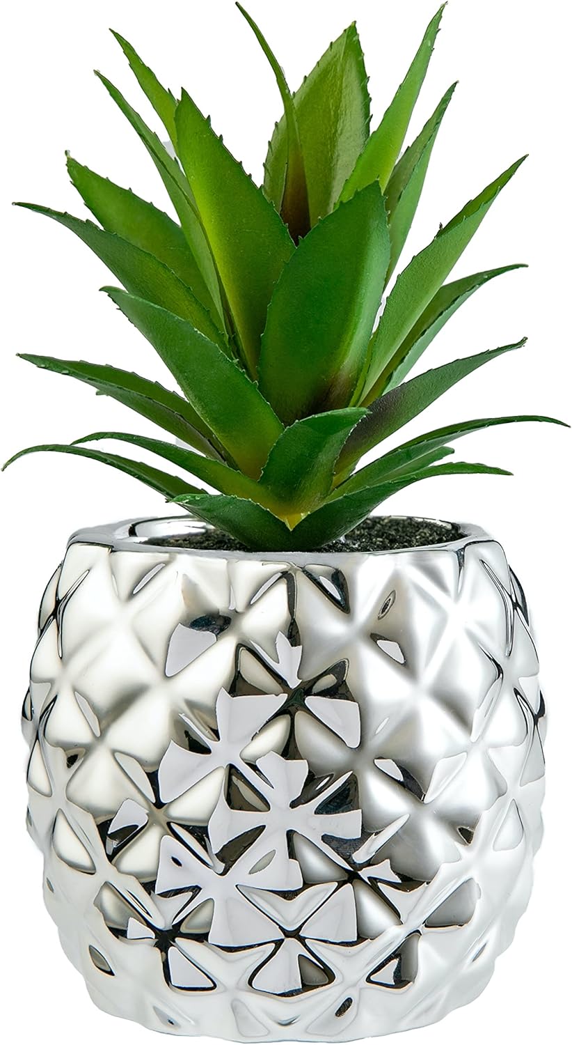 Blue Artificial Plant — 7.8" — Silver