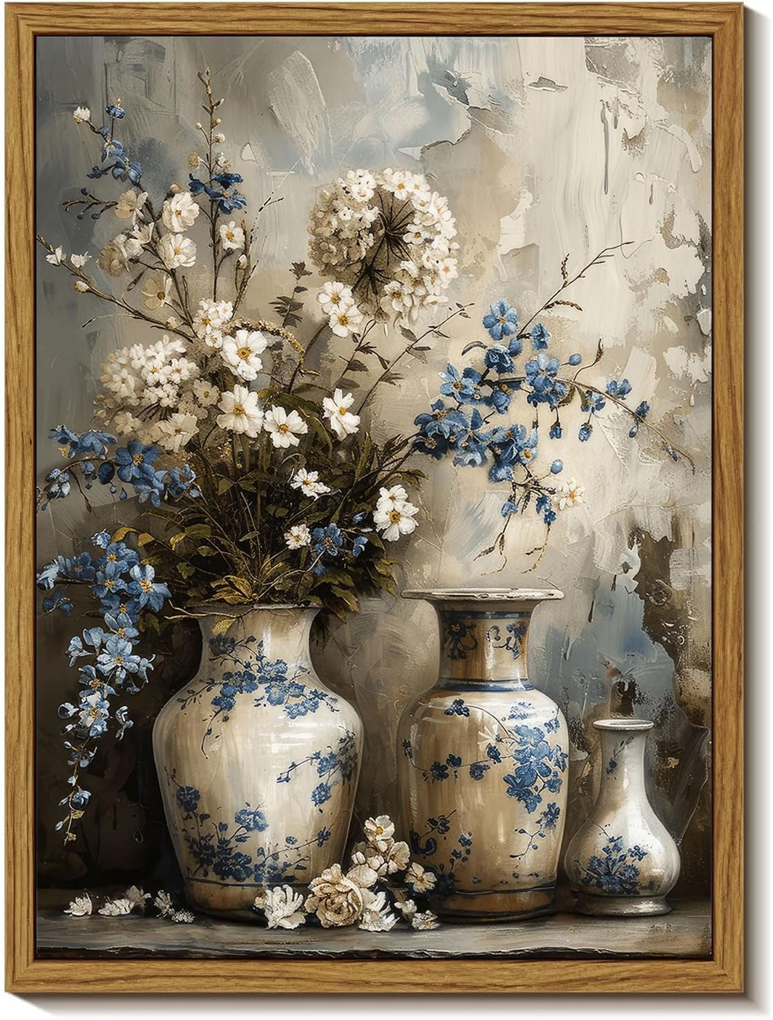 Framed Farmhouse Black Canvas Wall Art — 10" — Blue Flower