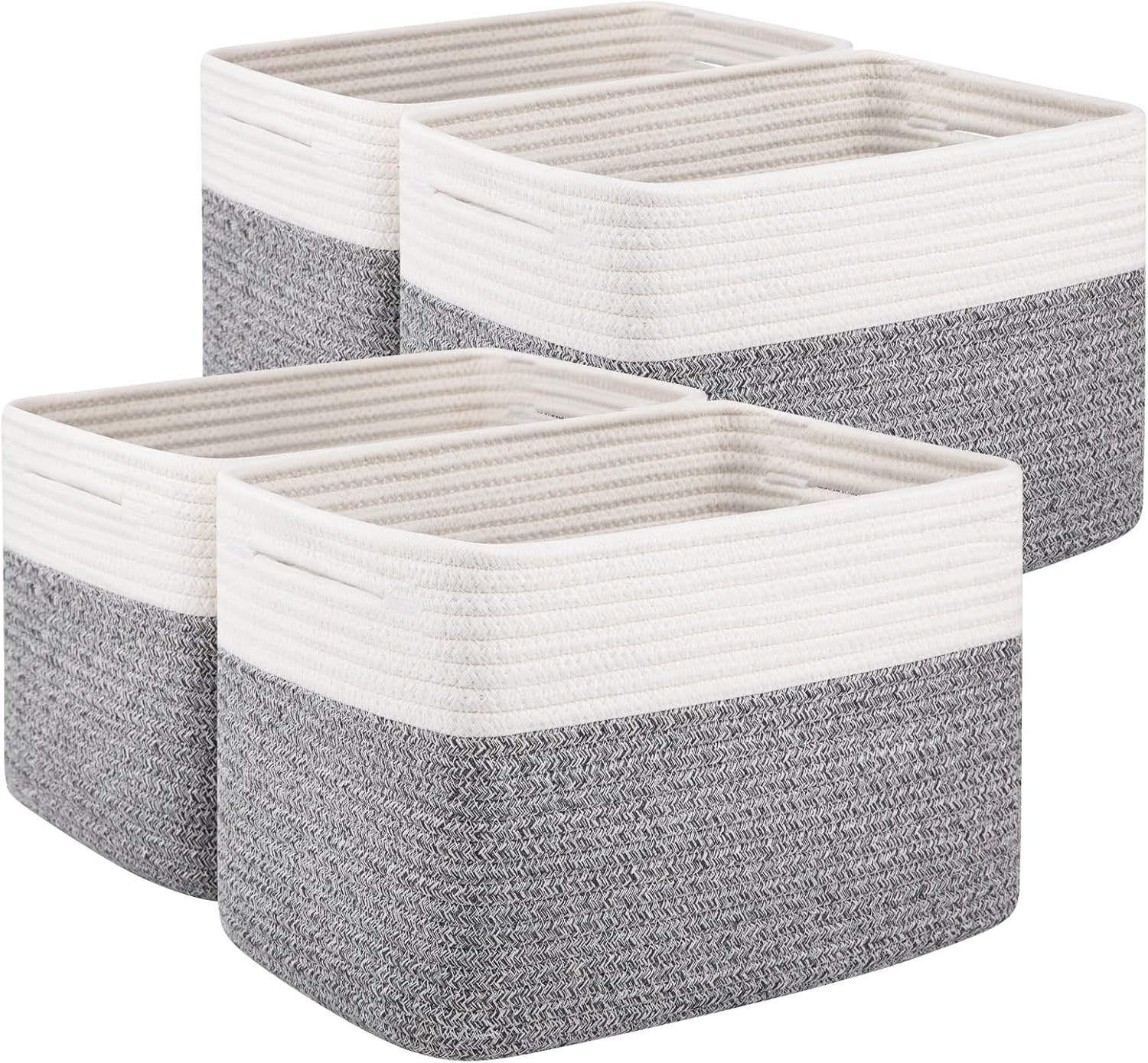 Boho Black Woven Basket — 13" — Grey & White