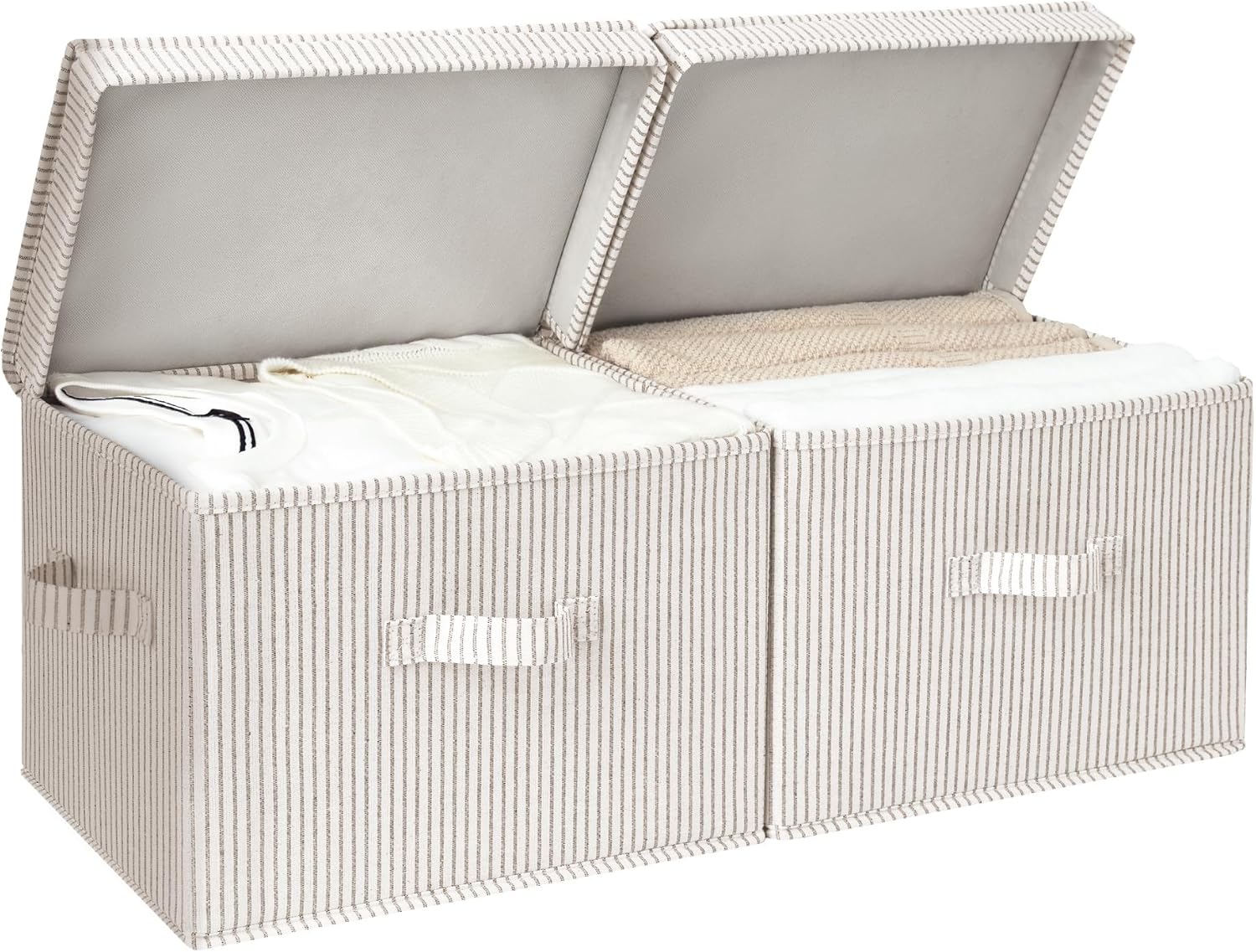 Beige Storage Bin — Khaki and Beige Stripes