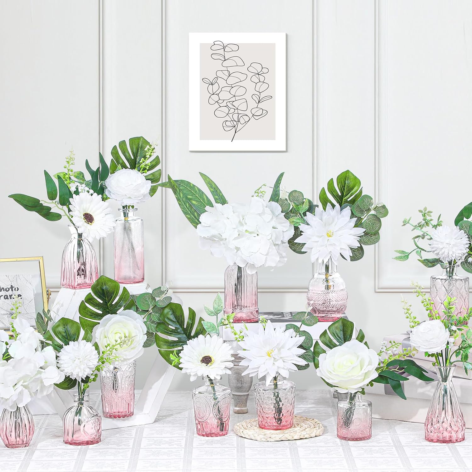 Gold Artificial Flowers — White Pink