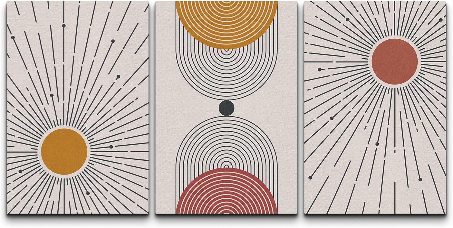 Mid-Century Framed Wall Art — 24" — 36" x 24" x 3 Panels
