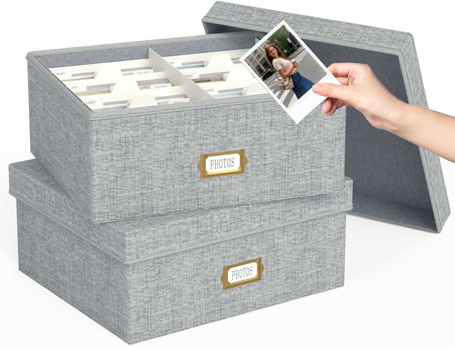 Linen Beige Storage Basket — 4x6 — Grey