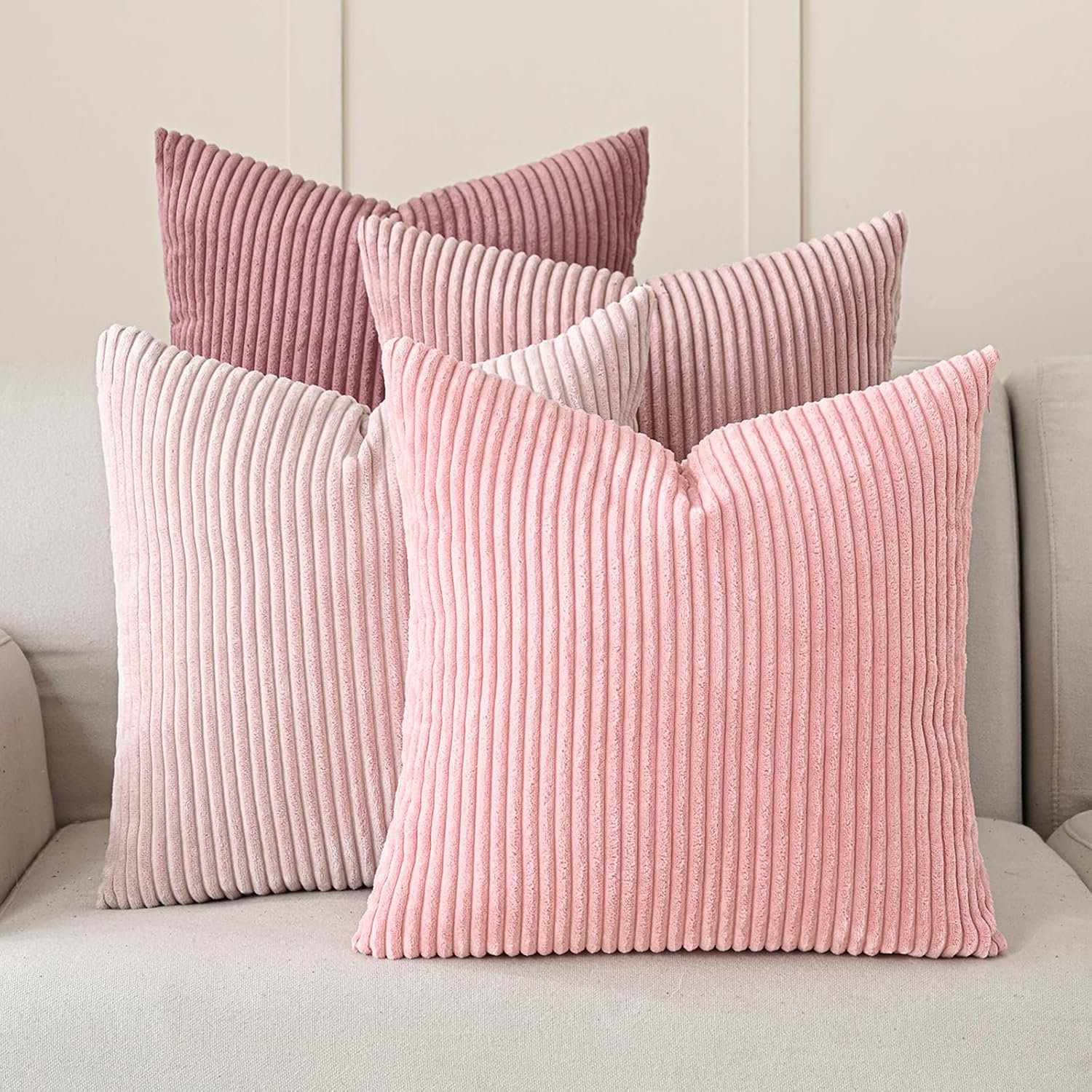 Boho Beige Throw Pillow Cover — 18" — Pink