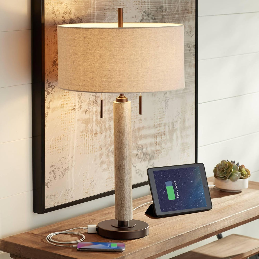 USB Mid-Century Brown Table Lamp — 28.5" — Brown