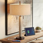 USB Mid-Century Brown Table Lamp — 28.5" — Brown