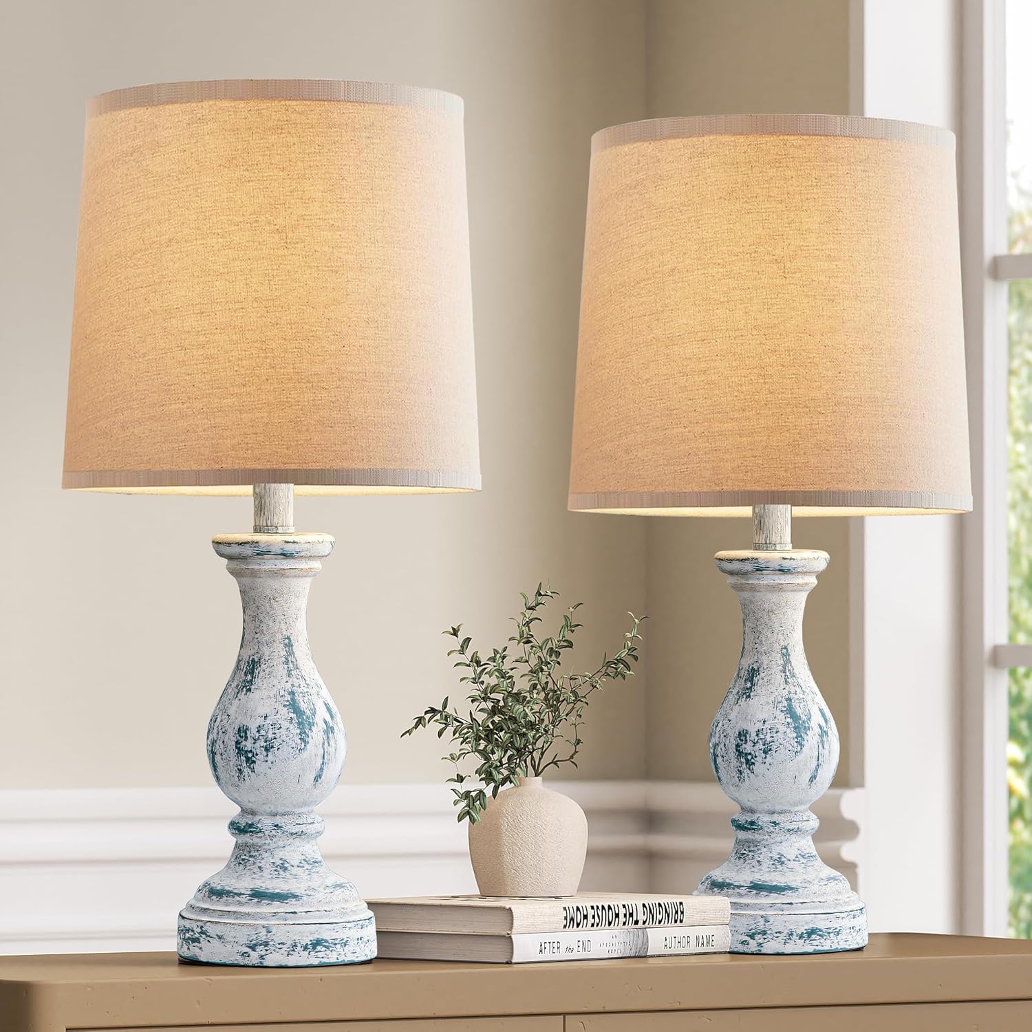 Linen Boho Black Bedside Lamp — 22" — D. Washed Blue