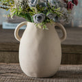 Farmhouse Black Flower Vase — 7" — Double Handle - Off White