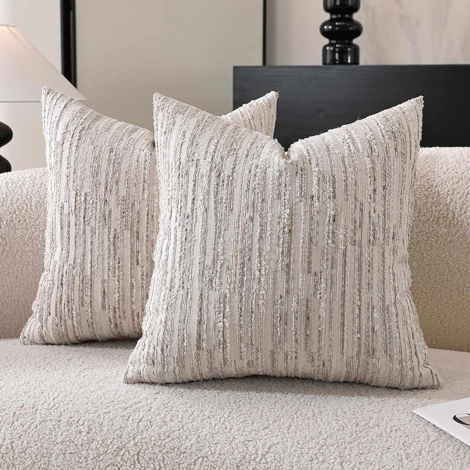 Chenille Boho Beige Throw Pillow Cover — 18" — Beige