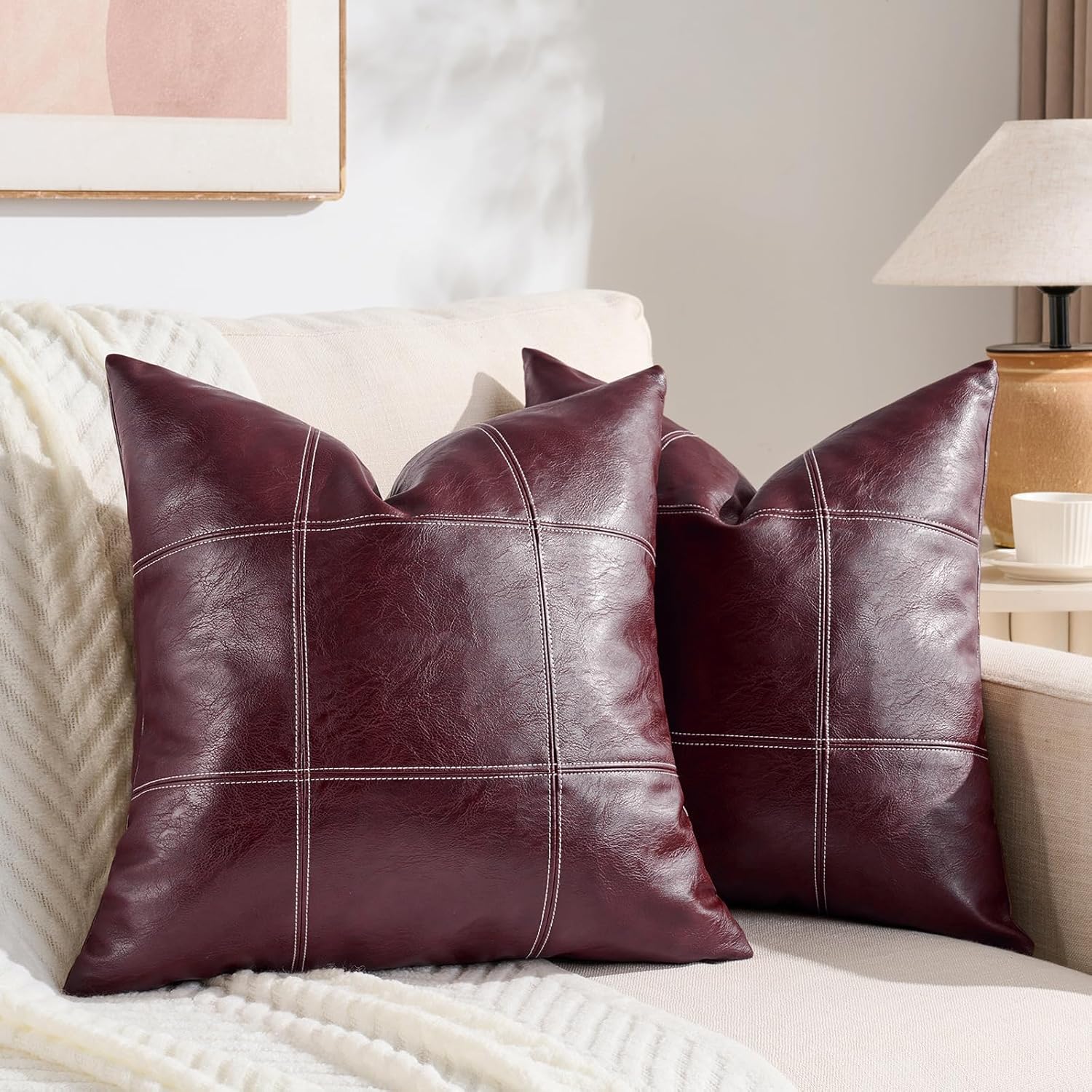 Boho Beige Throw Pillow Cover — 18" — 18" x 18" (Pack of 2)