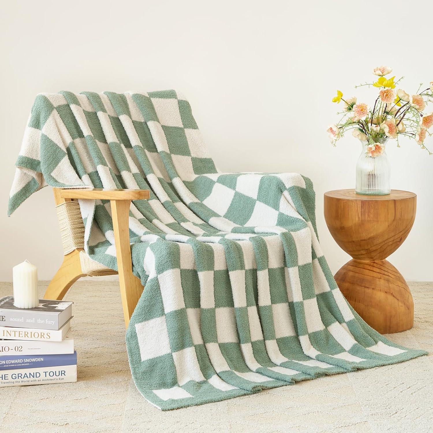 Beige Throw Pillow — 50" — Sage Green