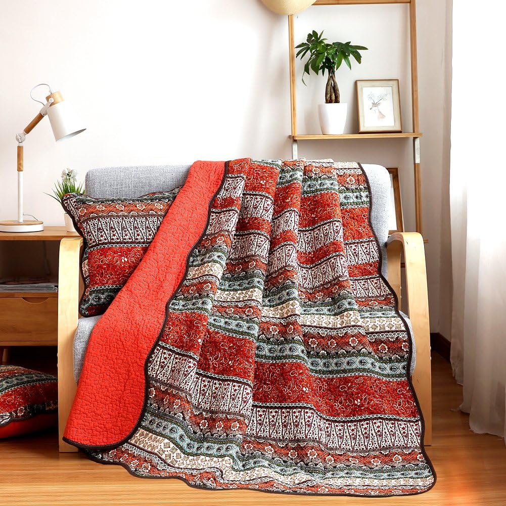Boho Blue Throw Pillow — 78" — Orange