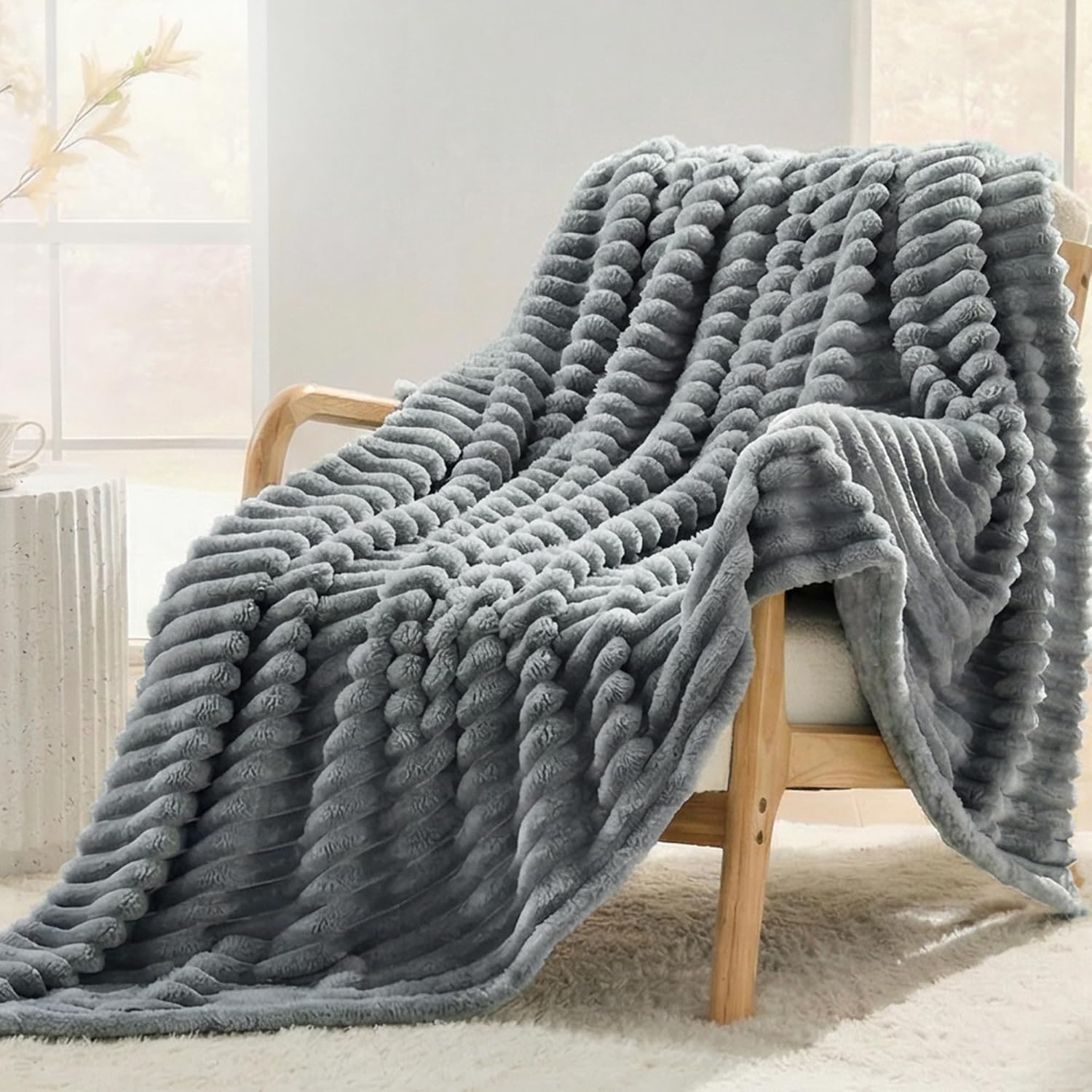 Beige Throw Pillow — 50" — Grey