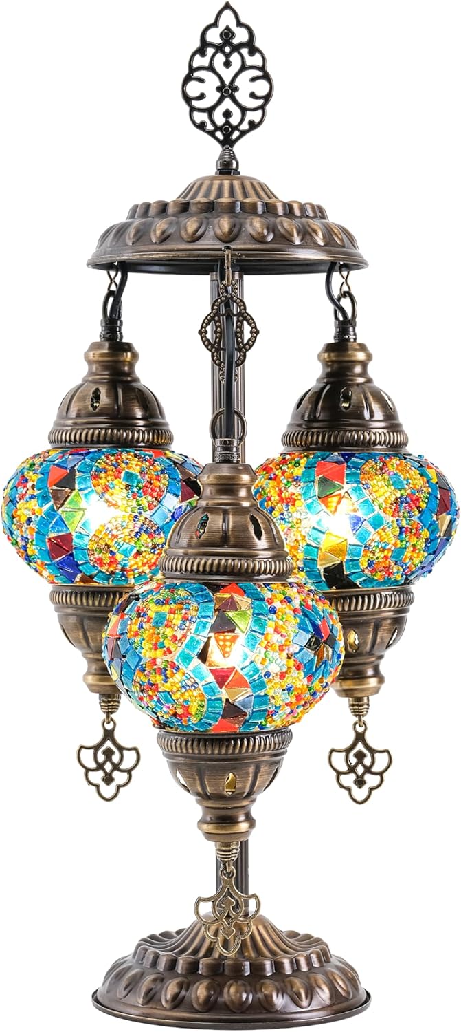 Vintage Boho Blue Table Lamp — Multicolor