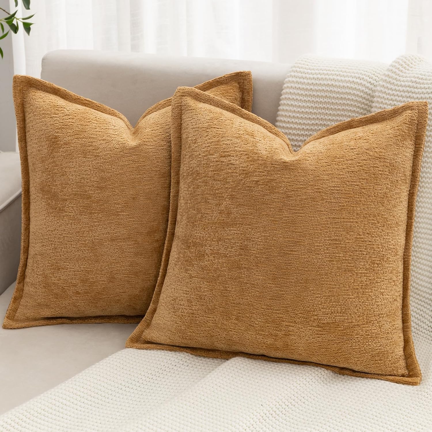 Chenille Boho Beige Throw Pillow Cover — 18" — Mustard Yellow