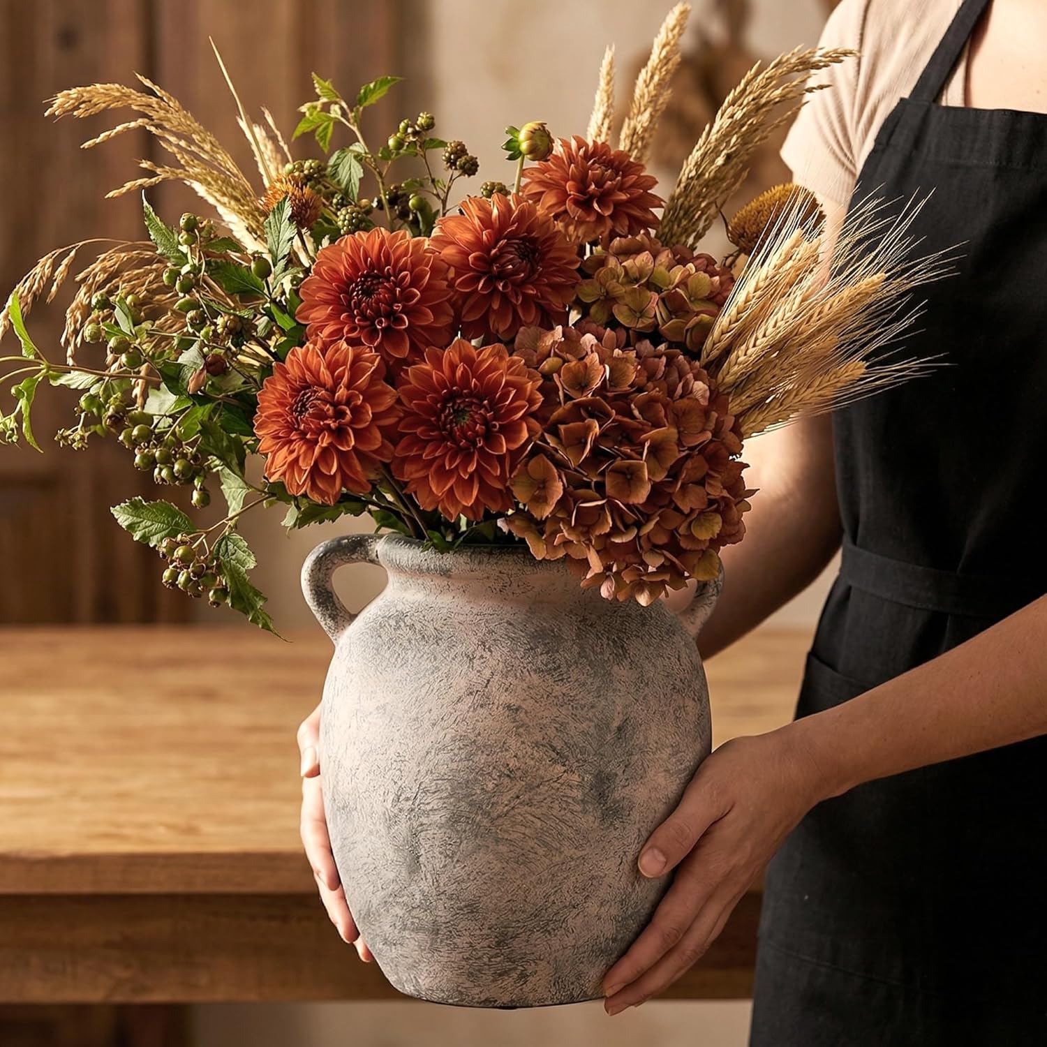 Farmhouse Beige Flower Vase — 7.28 In-rustic-gray