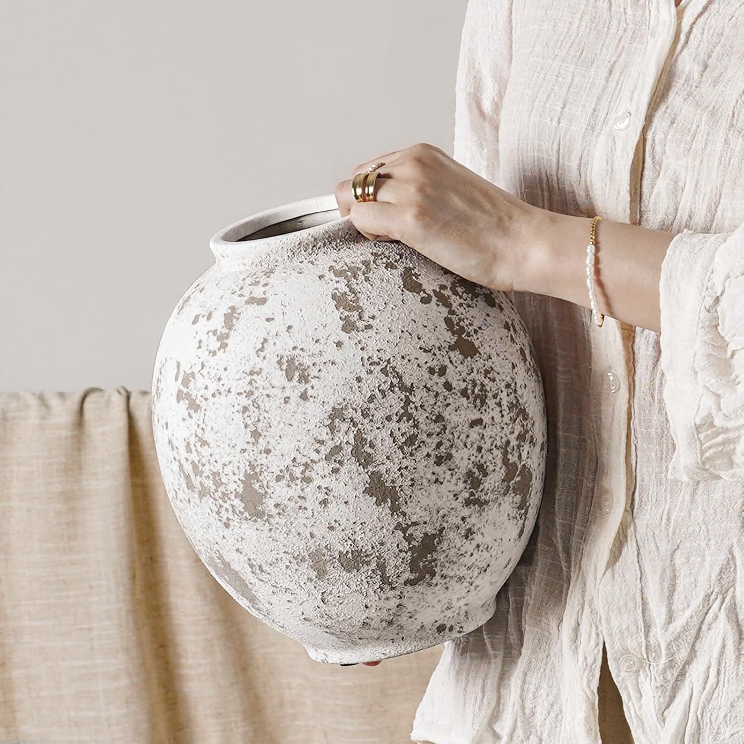 Farmhouse Beige Flower Vase — 8" — Sandstone Grey