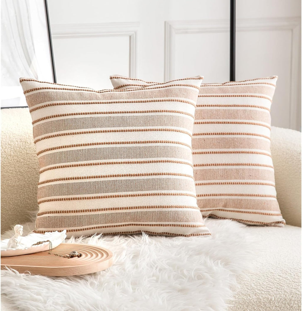 Boho Beige Throw Pillow Cover — 18" — Brown