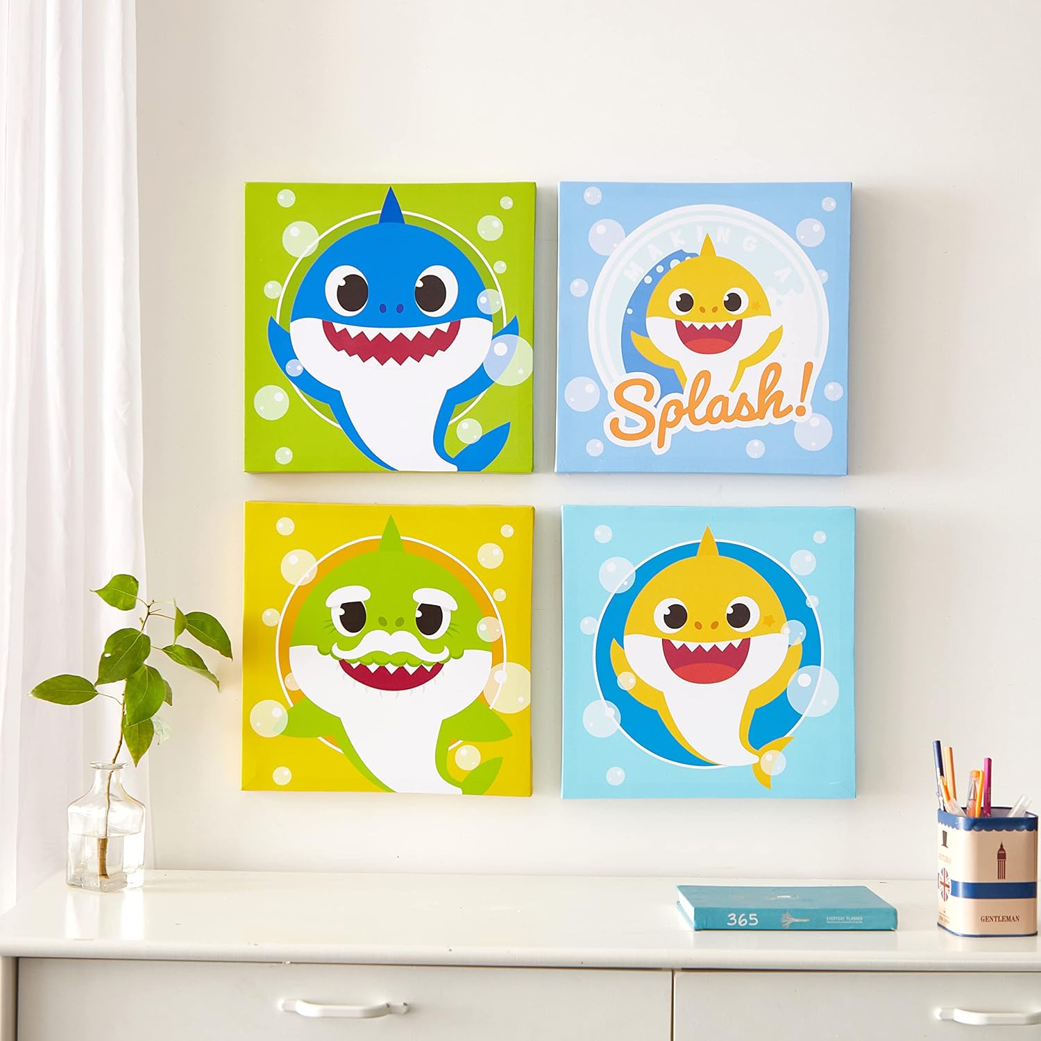 Black Canvas Wall Art — 12" — Baby Shark