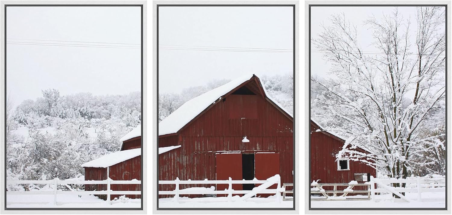 Framed Fabric Wall Art — 24" — 16" x 24" x 3 Panels WHITE