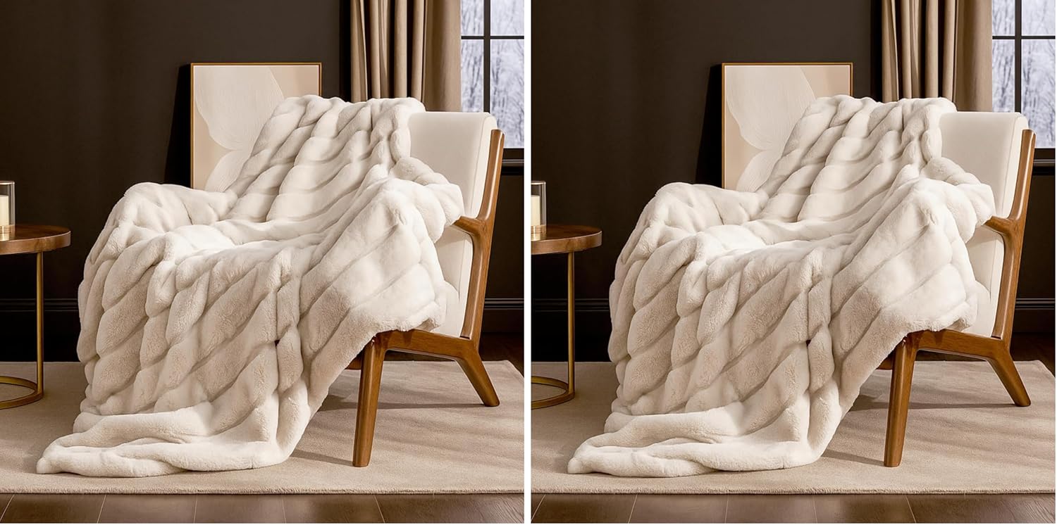 Luxe Beige Throw Pillow — 50" — Throw(50" x 60") (Pack of 2)