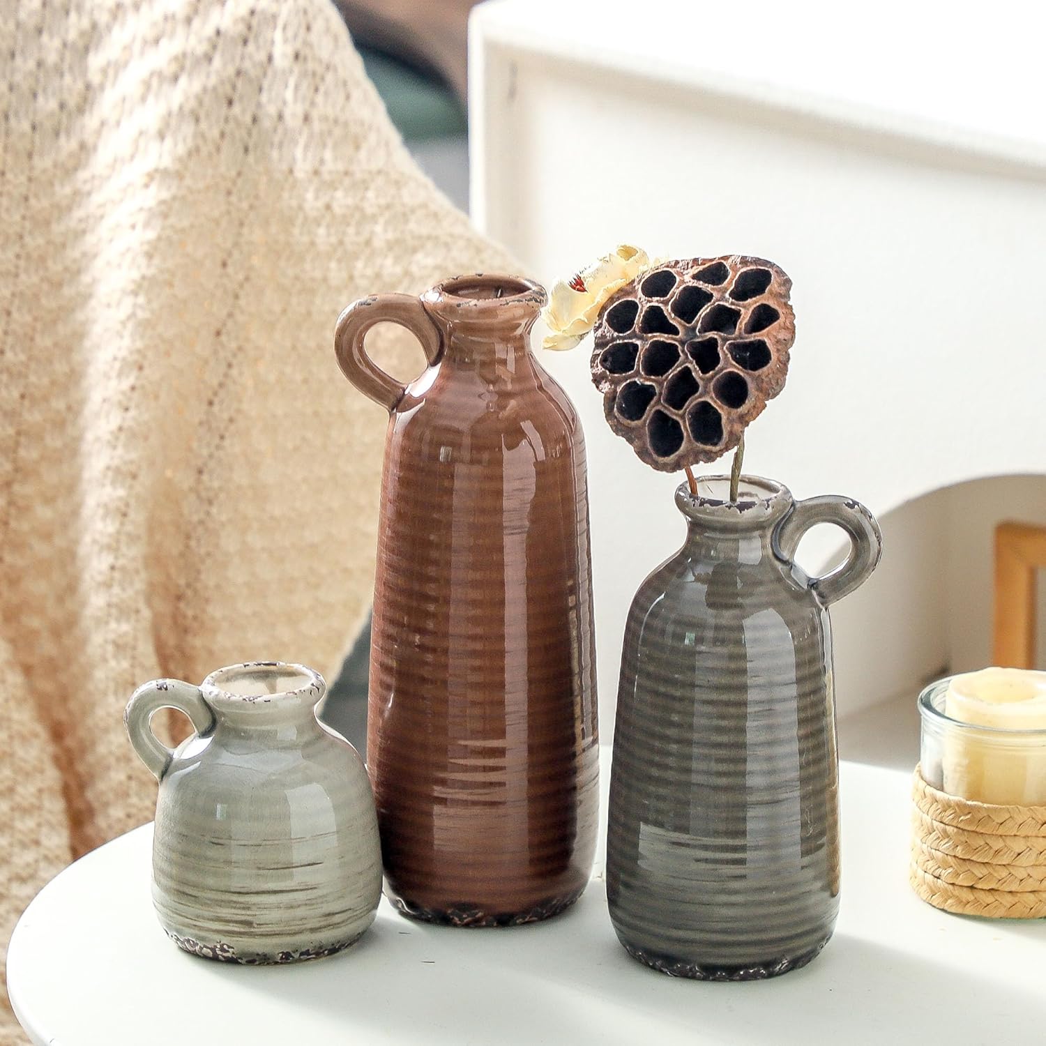 Boho Brown Flower Vase — Set of 3 - View 6