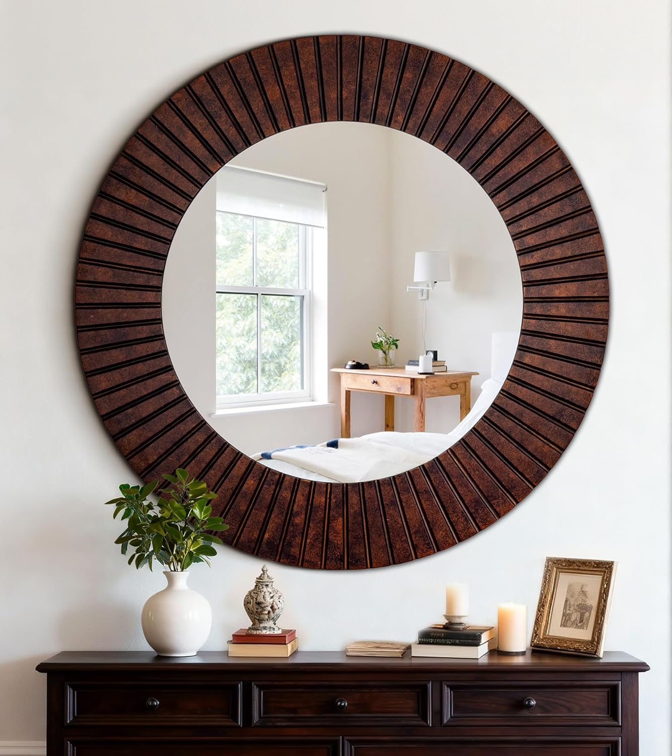 Round Luxe Black Wall Mirror — 30" — Bronze