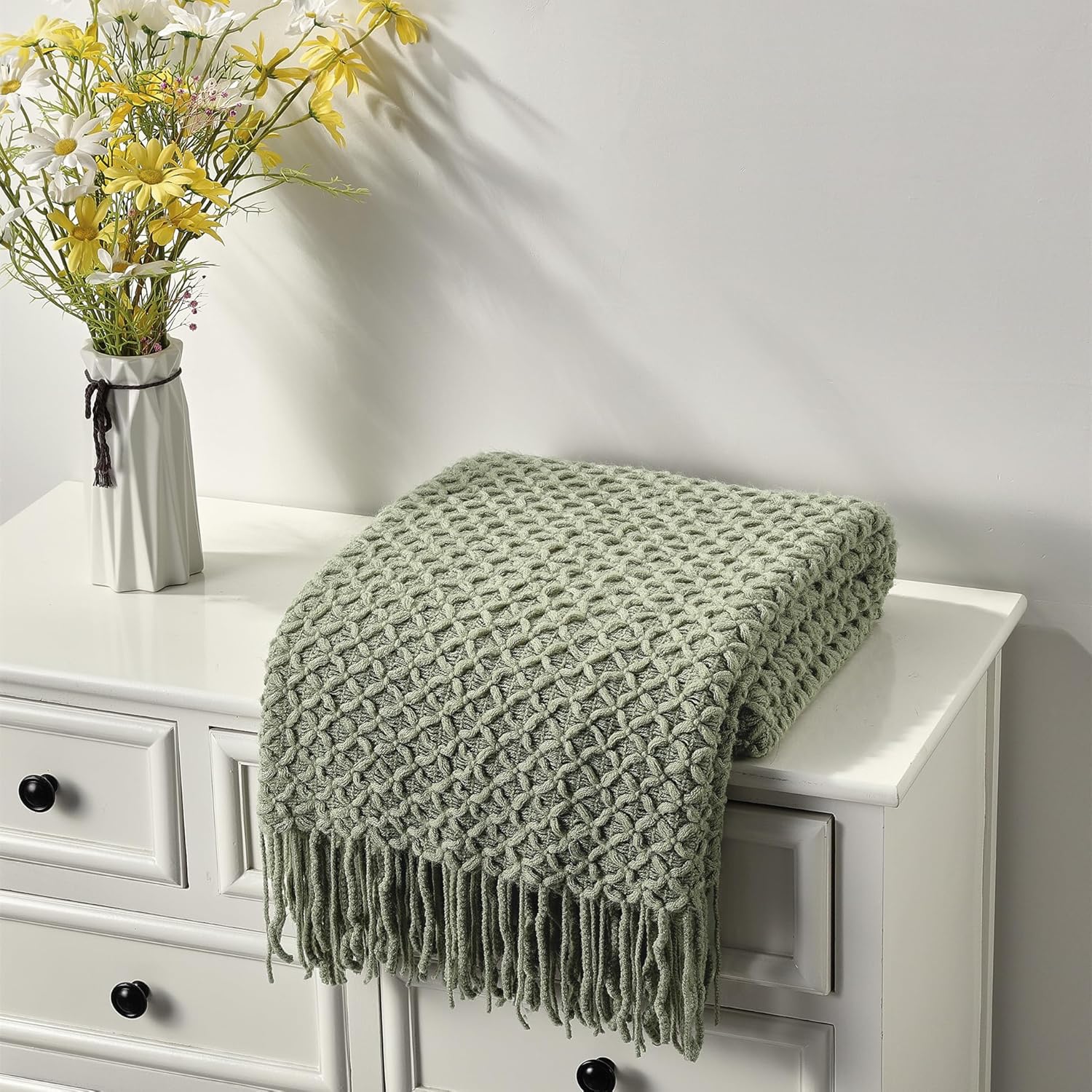 Boho Beige Throw Pillow — 50" — Sage Green