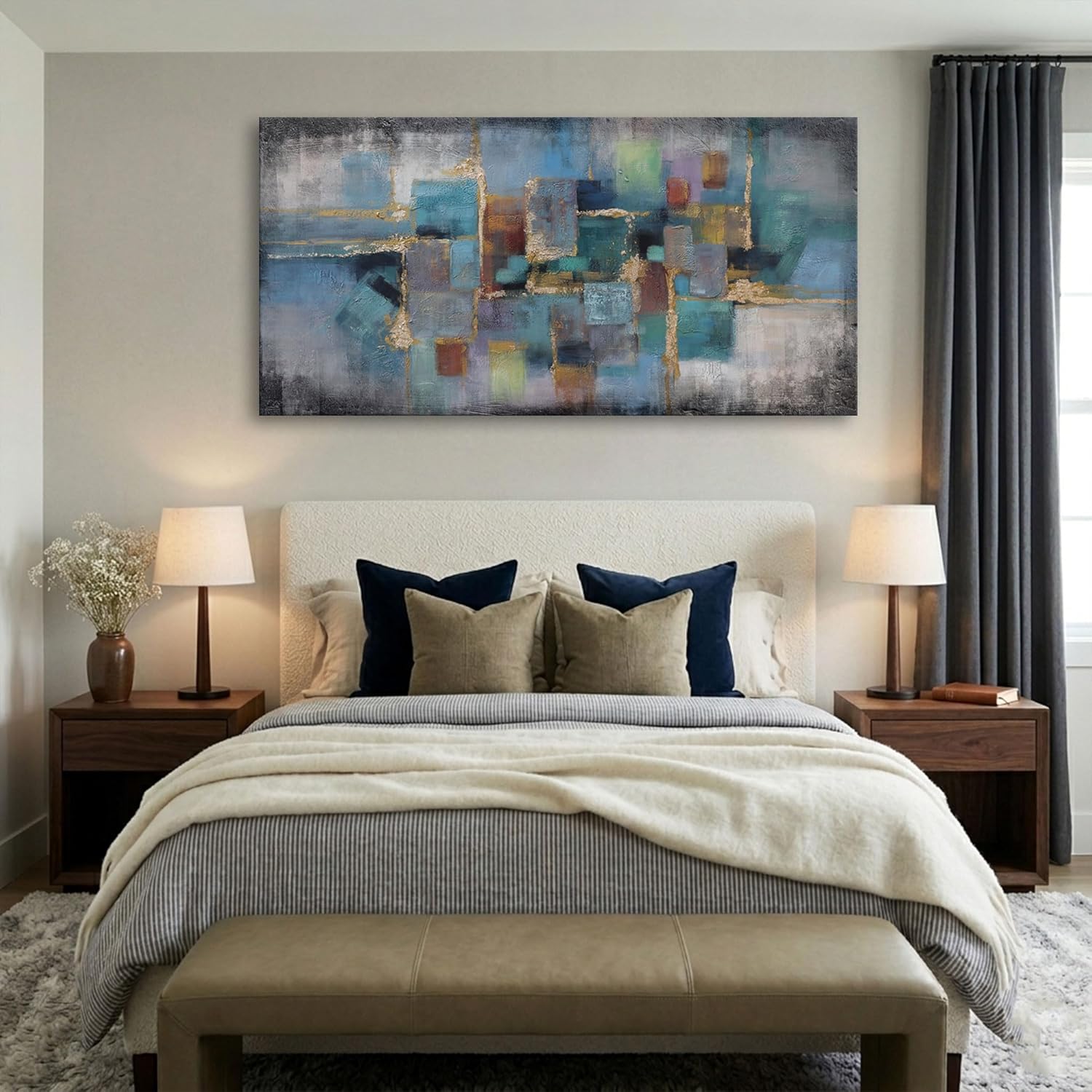Framed Luxe Blue Canvas Wall Art — 24×48 - View 3
