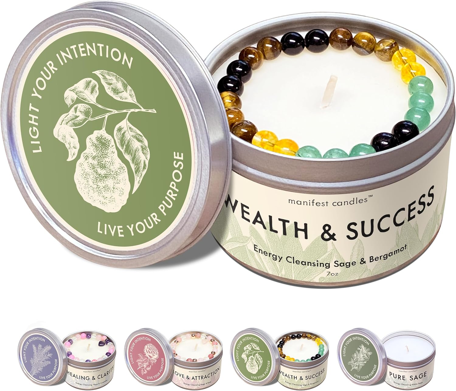 Soy Wax Green Candle Set — Wealth & Success Tin