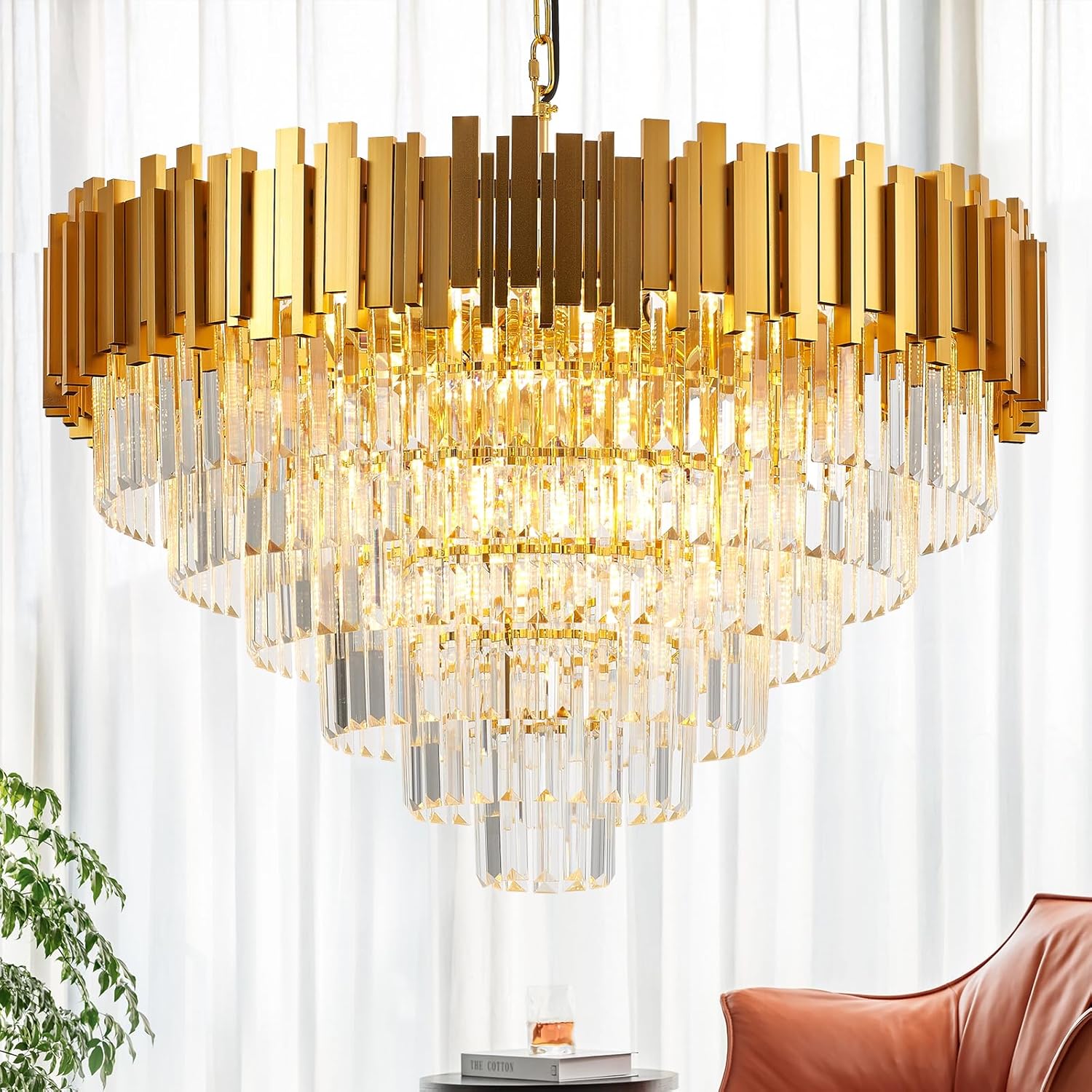 Round Luxe Black Chandelier — 10-Light — Diameter 31.5"