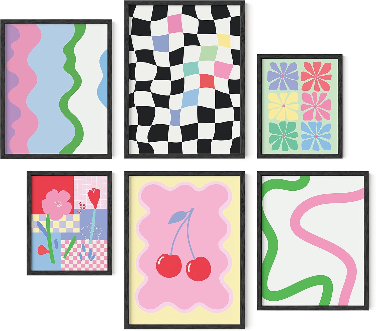 Framed Black Wall Decor — Set of 6 — Danish Pastel