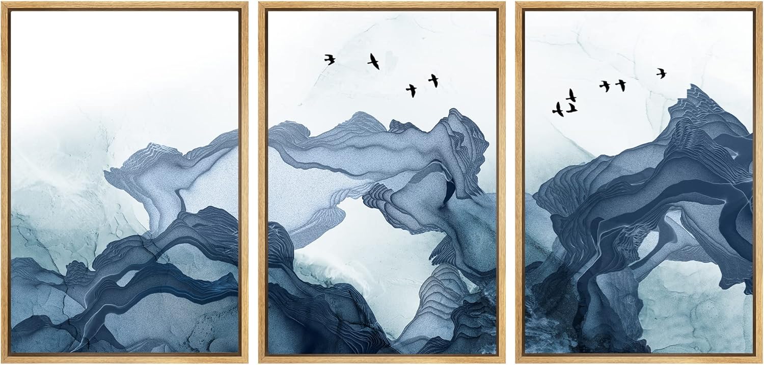Framed Modern Fabric Wall Art — 16" — 24"x36"x3 Panels Natural