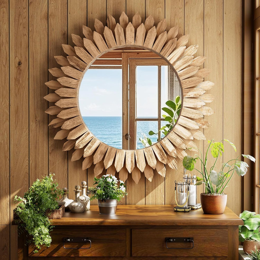 Round Boho Black Mirror — 24" - View 2