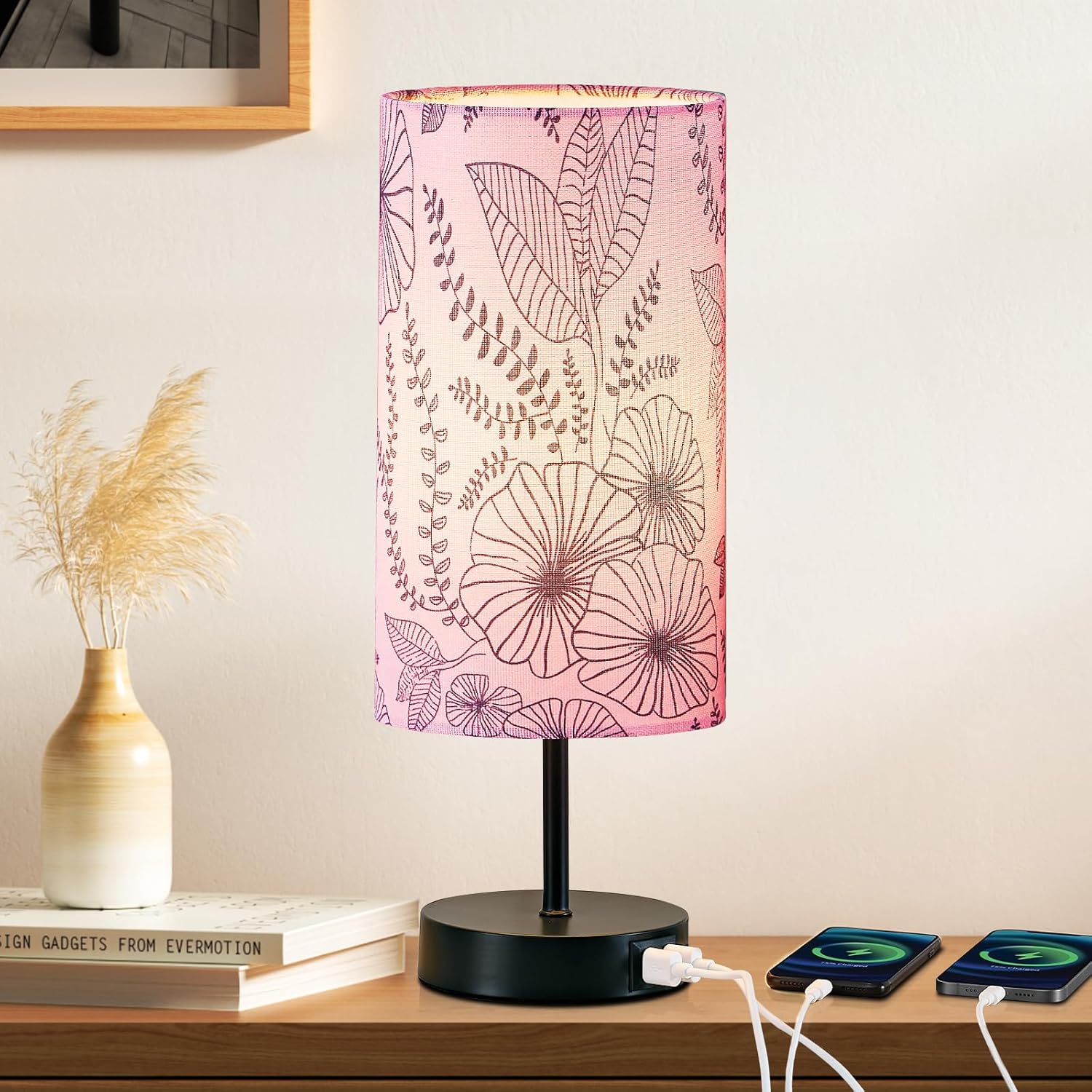 Dimmable Grey Nightstand Lamp — Pink